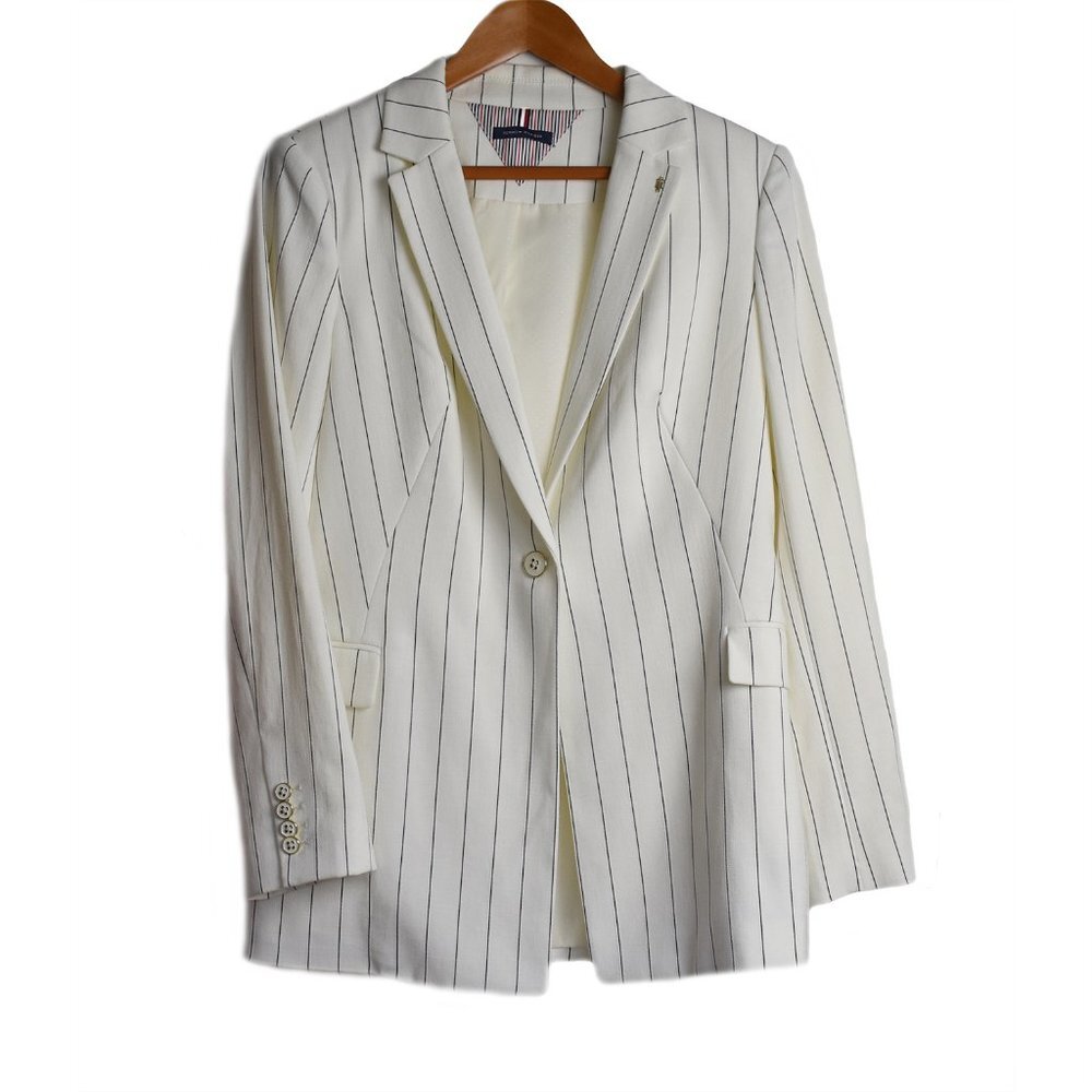 Tommy Hilfiger Women’s Blazer Ivory Striped Suit Jacket Size 16 NEW - Picture 3 of 6